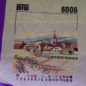 European village  needle point canvas
